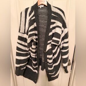 Michael Stars Zebra Stripe Cardigan in Gray and White